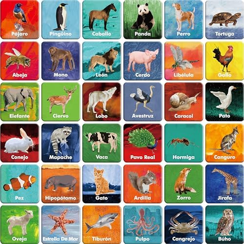 Hebayy 36 Pairs Animal Matching Game, 72PCS Spanish Flashcards 36 Designs Memory Cards Educational Learning Toys for Preschool 4 5 6 Years Old (Each Measures 2” X 2”) by Stickyourhappymoment