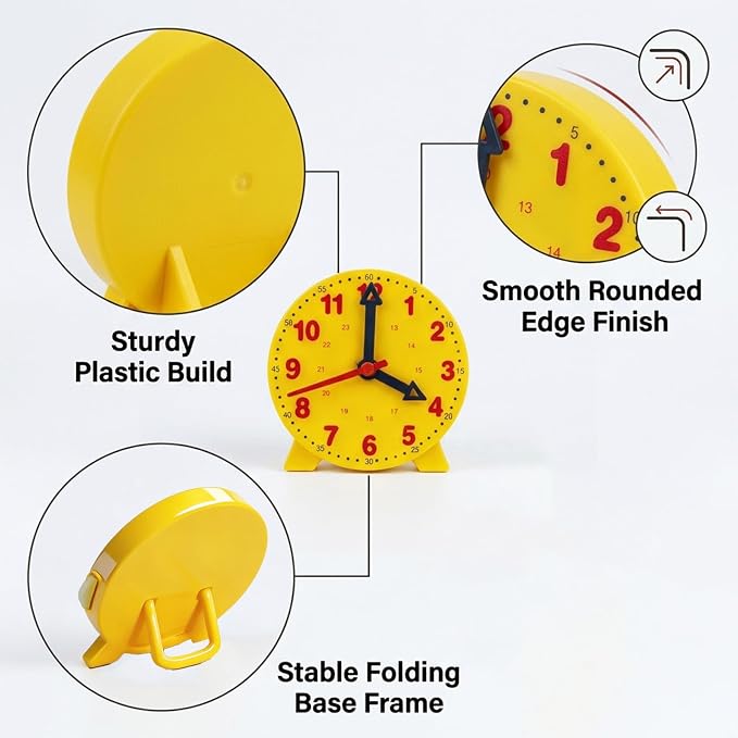 25 Pcs Teaching Clock Kit for Kids to Tell Time Teaching, Teacher Classroom Supplies, 4 Inch Yellow Mini Geared Clock, Basic Math Development Tool - Image 4