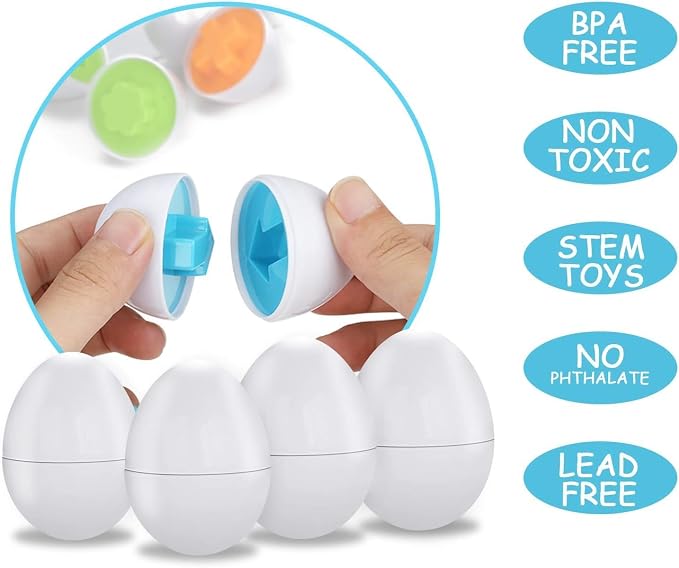 VUIYA Toddler Toys - Color Matching Egg Set - Educational Color, Shapes and Sorting Recognition Skills - Puzzle for Kid Baby Boy Girl, Easter Basket Gift (6 Eggs) - Image 3