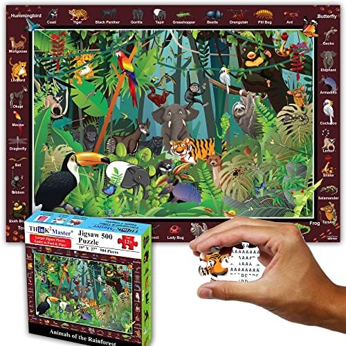 Think2Master Rainforest Jungle Animals 500 Pieces vith Large Pieces Jigsaw Puzzle for Seniors, Adults & Families. Great Gift Size: 26.8” X 18.9” by Think2Master