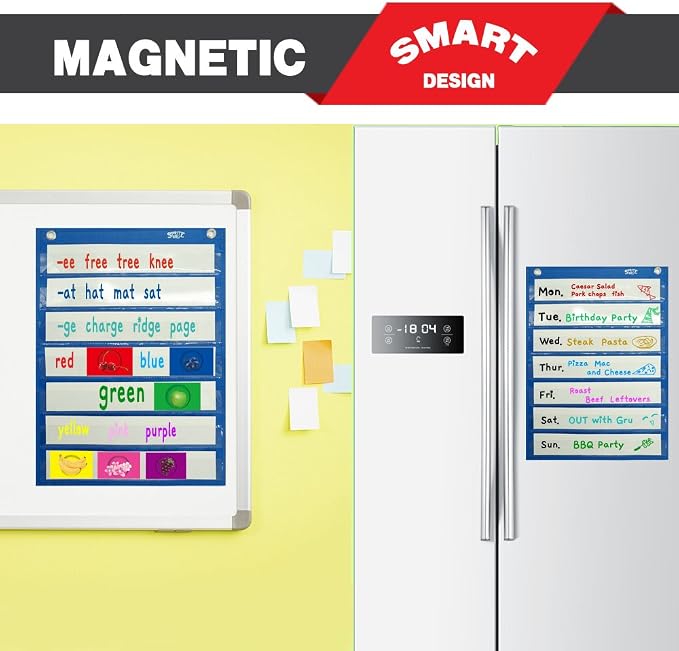 Magnetic Pocket Chart with 10 Dry Erase Cards for Standards,Daily Schedule,Activities,Class demonstrations (Blue) - Image 5