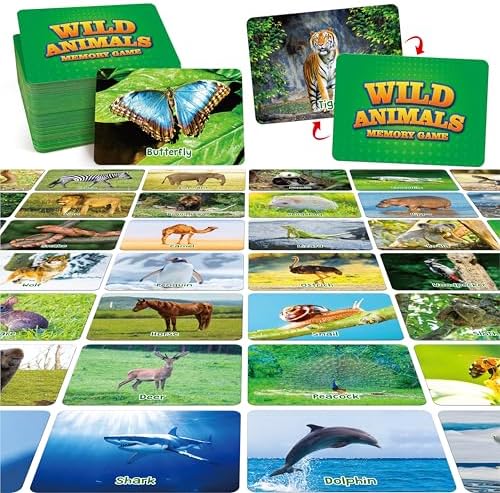 Hebayy Wild Animal Matching Game, 80 PCS Realistic Animal Memory Matching Cards for Toddlers 40 Pairs Real Animal Memory Cards Educational Toys for Preschool Boys & Girls 4 5 6 Years Old by Stickyourhappymoment
