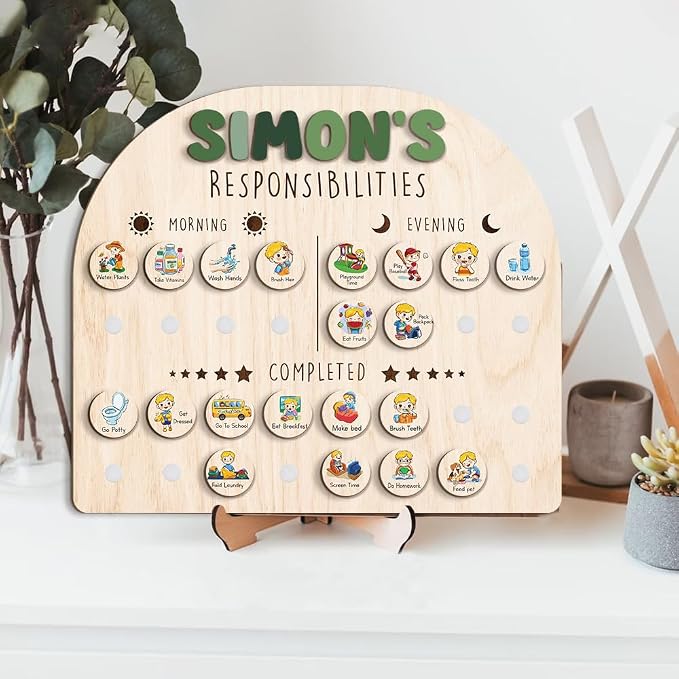 Wooden Chore Chart for Kids Visual Schedule, Routine Chart for Kids, Morning Bedtime Routine Chart for Toddlers Ages 2-4, Daily Kids Schedule Board for Home (09) - Image 6