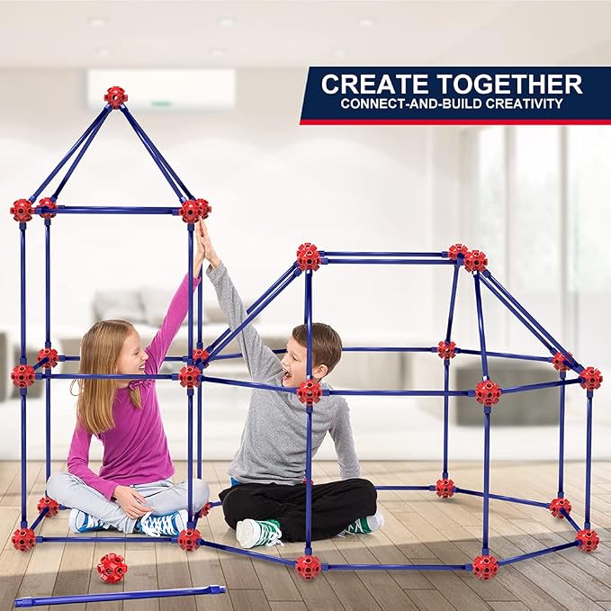 OleFun Fort Building Kit for Kids 4,5,6,7,8+Year Old Boys & Girls, 140 pcs, Creative STEM Building Toys for DIY Castles, Tunnels, Play Tent, Ideal Gift for Aged 5-8 - Image 2