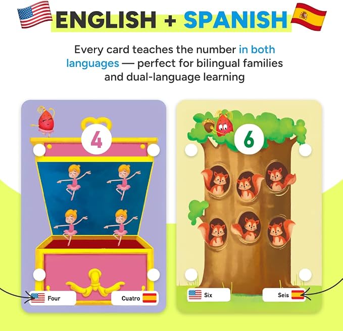 KIDROX Count to 20 Flashcards – Open & Discover Hidden Surprises! Learn Numbers 1–20 in English & Spanish with Marji | 20 Fold-Out Cards | Fun Counting Game for Kids 3+ - Image 4
