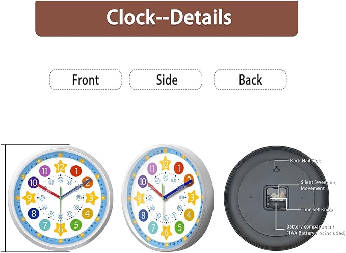 XFM Blue Kids Wall Clock 8 Inch Silent Space Theme - Image 6