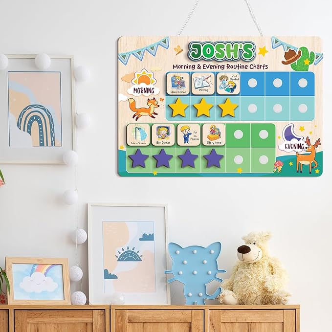 Wooden Chore Chart for Kids Visual Schedule, Routine Chart for Kids, Morning Bedtime Routine Chart for Toddlers Ages 2-4, Daily Kids Schedule Board for Home (13) - Image 7