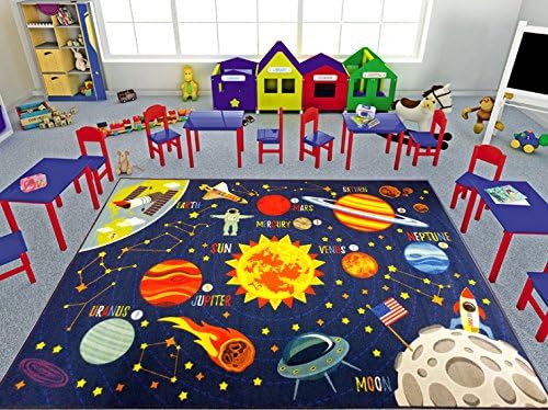 KC Cubs 5x7 Outer Space Solar System Toy Car Road Rug – Educational Play Mat Carpet for Kids, Toddlers, Nursery, Classroom, Playroom, Baby Daycare - Image 2