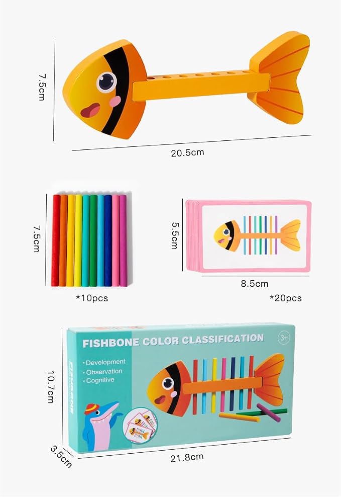 Montessori Fine Motor Skills Toys for Toddlers, Wooden Fishbone Color Matching & Sorting Toy with 20 Task Cards, Learning Educational Gifts for 3 4 5 6 Year Olds, Baby Sensory Training Toys - Image 8