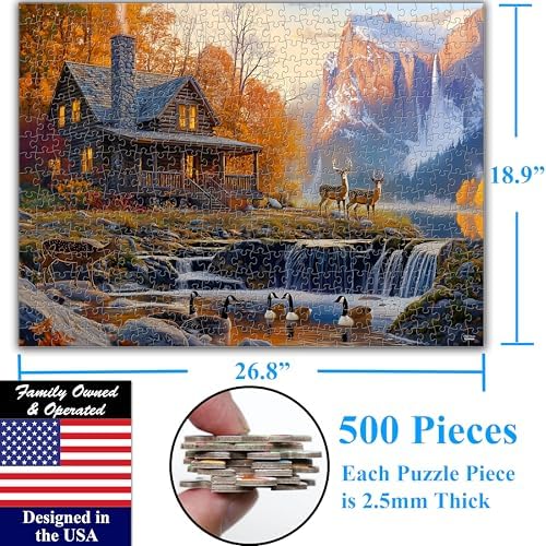 Think2Master Cabin by the Falls 1000 Pieces Large Format Jigsaw Puzzle: 13+, Teens, Adults & Families. Scenic Autumn Mountain Landscape with Log Cabin, Waterfall. Great Gift. Size: 26.8” X 18.9” - Image 4