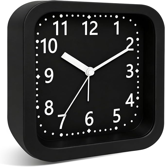 Loud Alarm Clock for Heavy Sleepers Adults, 4.5" Simple Plastic Battery Operated Alarm Clock with Silent Movement, Easy-to-Read Number, Bedside Desk Clock for Bedroom Teens Seniors, Black by Noubnea
