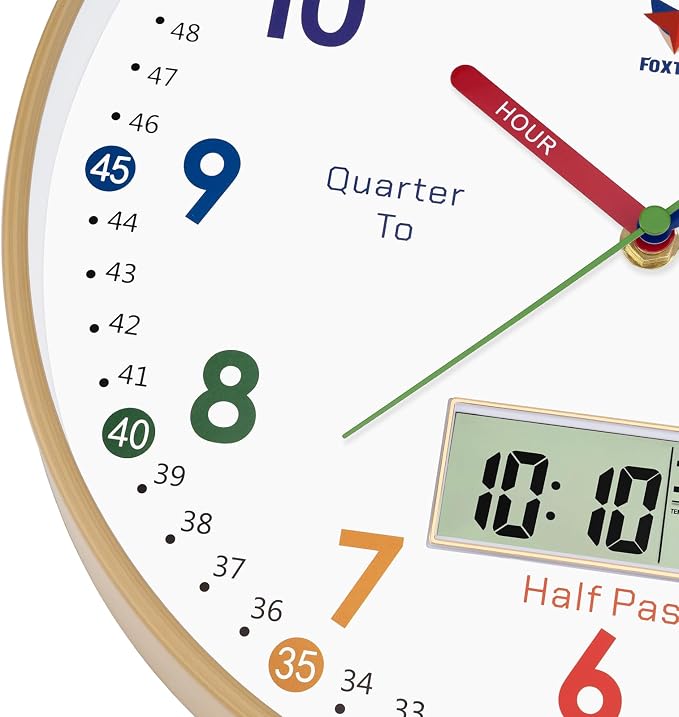 Foxtop Digital and Analog Learning Clock for Kids - Telling Time Teaching Clock 12 Inch Silent Non-Ticking Battery Operated Kids Wall Clock for Playroom Nursery Classroom School - Image 8