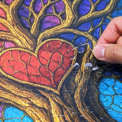 Think2Master Colorful Vibrant Stained Glass Style Artwork Tree of Life 500 Pieces Very Large Pieces Jigsaw Puzzle: 13+, Adults & Seniors. Great Gift. Size: 26.8” X 18.9” - Image 2