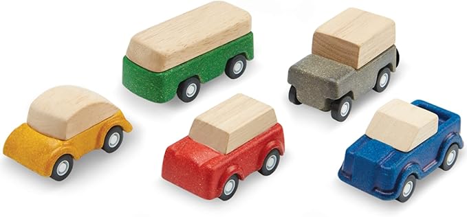 PlanToys® Car Set Wooden Montessori Vehicle Set | Early Movement, Imagination and Practical Life Exploration | Eco Friendly Car Set for Indoor and Outdoor Play