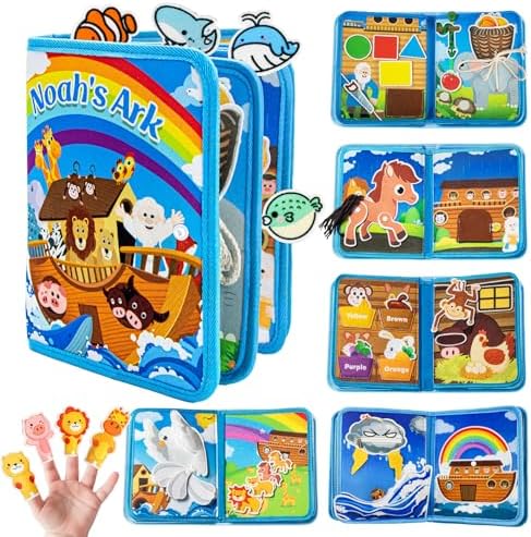 Noah's Ark Toy Busy Book for Toddlers 1-3 - Baptism Gifts for Boys & Girls - Montessori Toys for 1 Year Old，Learning Educational Sensory Activity Book,Birthday Toddlers Gifts for Travel Airplane by Teekdeer