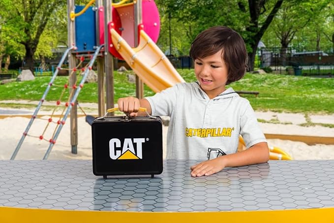 CAT Construction Toys, Store N Go Playset - Tin Travel Case Transforms into Multi-Level Worksite, Includes 2 Little Machines Vehicles & 10 + Accessories, Portable STEM Toy for Kids Ages 3 + - Image 5