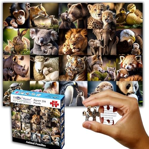 Think2Master Animal Families 250 Pieces Jigsaw Puzzle Featuring heartwarming Mammals & Birds. Puzzle for Adults & Seniors, Large Pieces, Great Gift Size: 14.2” X 19.3” by Think2Master