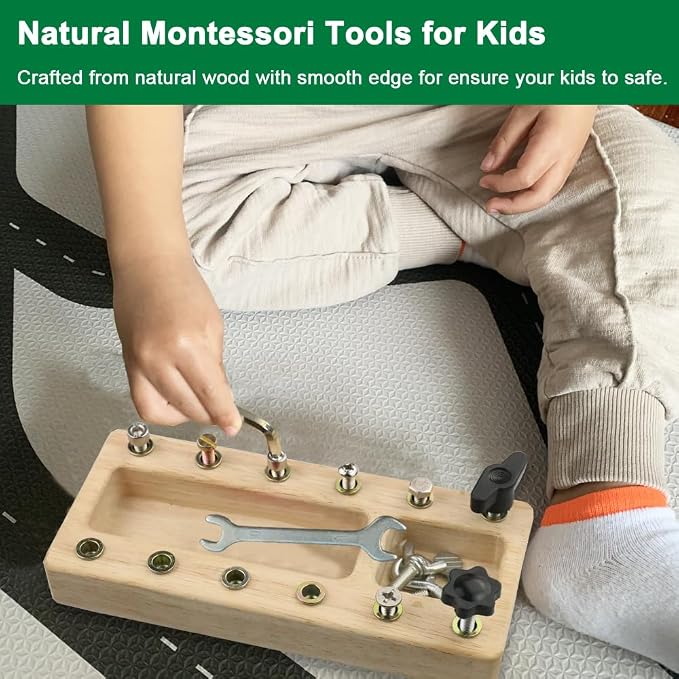 Inslat Montessori Screwdriver Board Set, Wooden Montessori Toy Tool for 3 4 5 Year Old Kids, Educational Screw Board Sensory Learning Toys STEM Fine Motor Skills Toys - Image 5