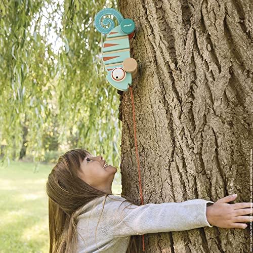 Janod - Tropik Pull-Along Chameleon - Wooden Early-Learning Toy - Silent Wheels - Educational Walking and Balancing Toy - Water-Based Paint - 1 Year + J08264 - Image 6