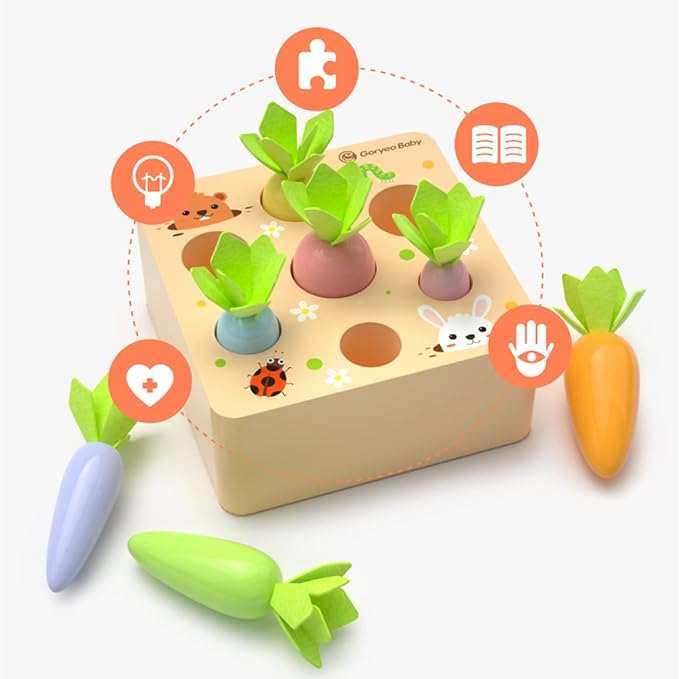 Montessori Toys for 2 3 Year Old Toddlers | Wooden Carrot Harvest Game - Image 5