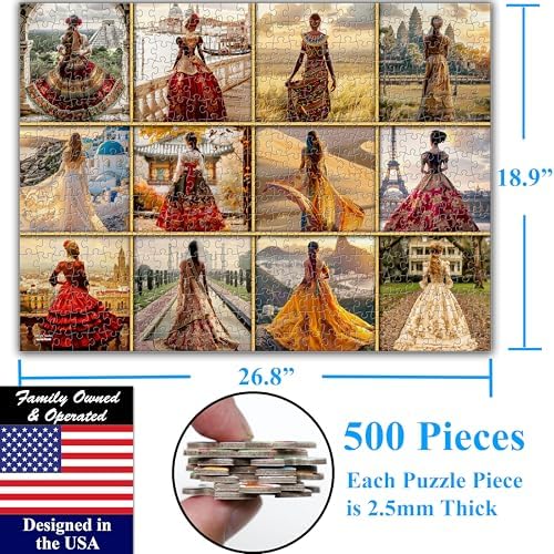 Think2Master Beautiful Dresses from Around The World 500 Pieces Very Large Pieces Jigsaw Puzzle for 13+ Adults & Seniors. Elegant Dresses Vibrant Colors, Cultural Art Size: 26.8” X 18.9” - Image 6