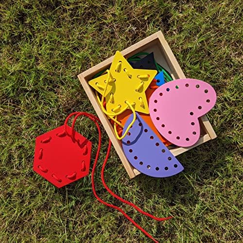 7 Pcs Wooden Lacing Cards for Toddlers, Lacing Shapes, Educational and Learning Montessori Activity for Kids, Double-Sided Shape Panels Wooden Threading Toy - Image 6