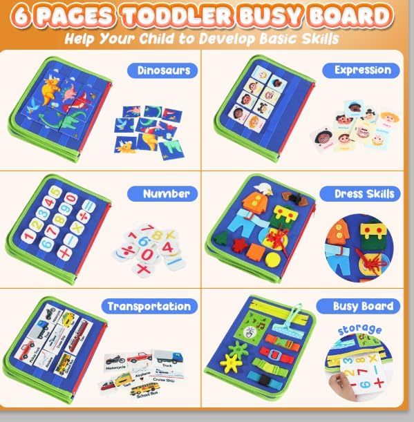 Toddler Busy Board - Busy Book Montessori Toys Ages 3+, Fine Motor Skills - Image 2