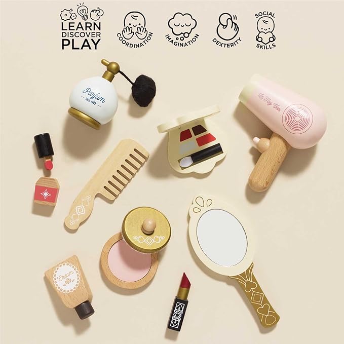 Le Toy Van - Wooden Cosmetic Set With Bag Role Play Toy | Star Beauty Bag Pretend Play Set - Suitable For 3 Years +
