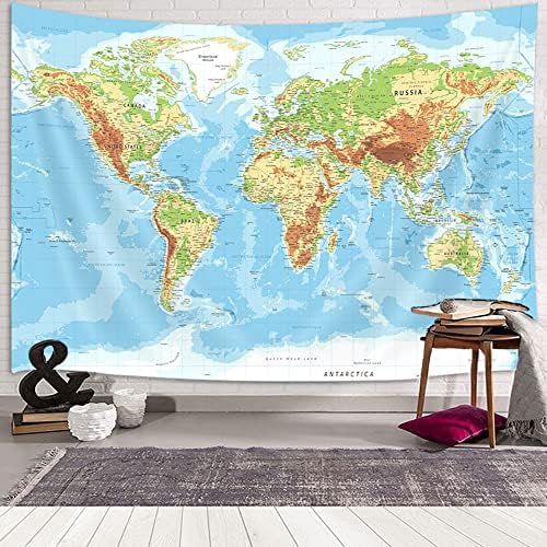 World Map Wall Art for Kids, Educational Tapestry with Countries, Major Cities, Asia, Europe, America, Africa, Japan - 71x60 Inch (Blue) - Image 2