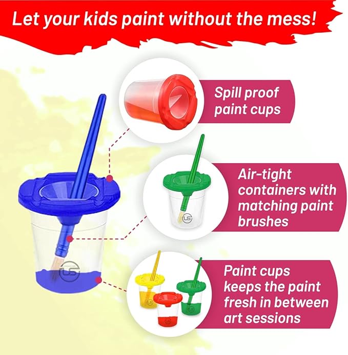 The Mega Deals Kids Painting Set, Washable Paint for Kids with Paint Cups and Toddler Paintbrushes, Non Toxic Washable Finger Paints 2 oz Each, Gifting Bundle Toddler Painting Supplies