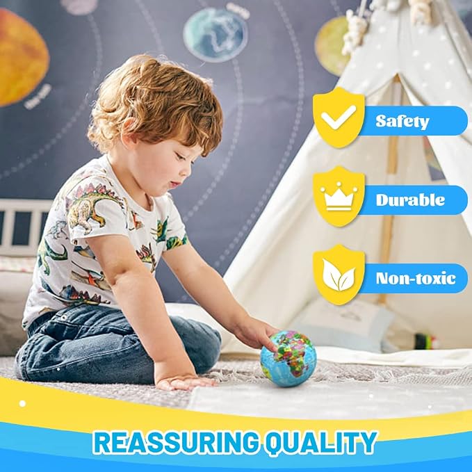 Umnodobn Mini Earth Soft Squishy Ball 3 Pack - 3.7 Inch Foam Globe Stress Balls for Boys Girls- Educational Geography Squishies Toys- Squeeze Sensory Learning Toy World Map for Kids Adults - Image 4