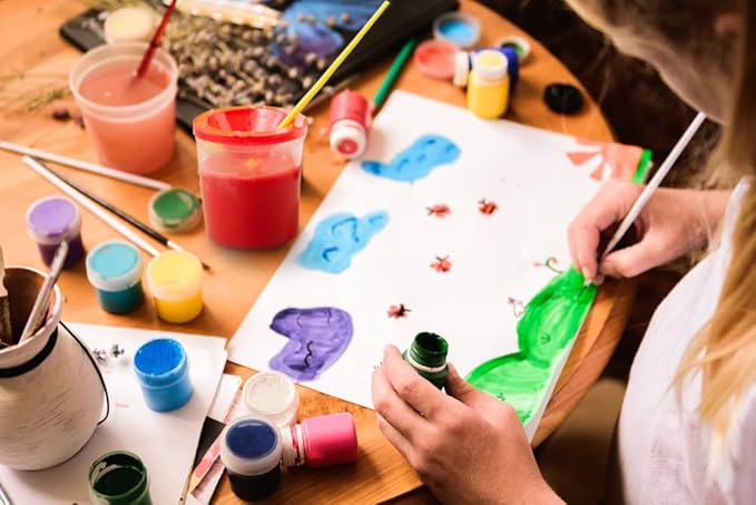 Kids Painting Set, Washable Paint for Kids with Painting Cups, Tempera Paint Set with Toddler Paintbrushes, Classroom Paints 16 oz Each Toddler Bulk Paints Supplies