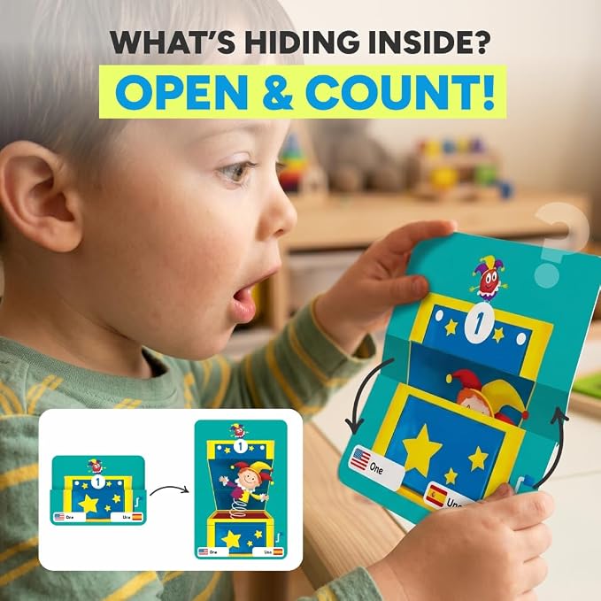 KIDROX Count to 20 Flashcards – Open & Discover Hidden Surprises! Learn Numbers 1–20 in English & Spanish with Marji | 20 Fold-Out Cards | Fun Counting Game for Kids 3+ - Image 3
