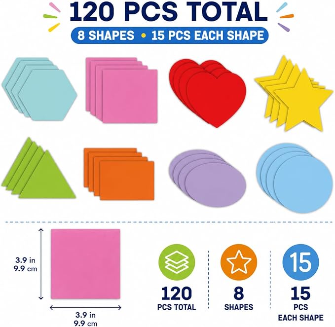 120 Color-Coded Paper Shape Cutouts, 8 Shapes, 3.9-Inch - Image 2