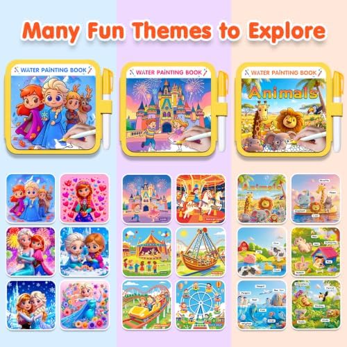 ZHOC Reusable Water Painting Books for Kids – 3 Pack Magic Water Reveal Coloring Books with Water Pens (Ice World, Castle & Animals) No-Mess Coloring Book Fun Travel Activity for Ages 3–8 - Image 4