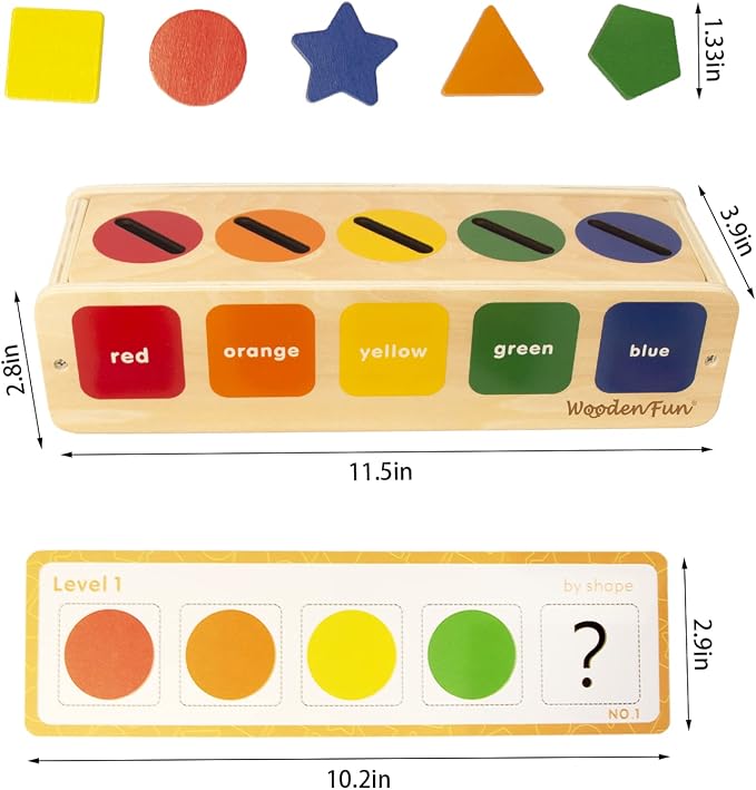 WOODENFUN Wooden Color Shape Sorting Toys Box for Toddlers 1-3 - Image 2