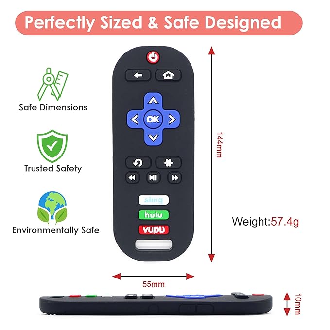 Silicone Baby Teething Toys, TV Remote Control Shape Silicone Teethers, BPA Free, Sustainable, Washable, and Non Toxic (Gray)