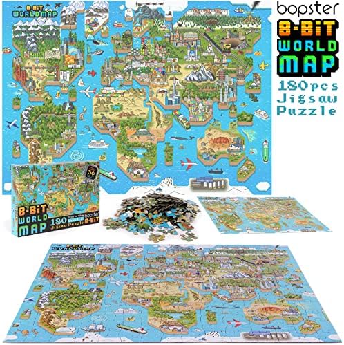 bopster 180-Piece World Map Puzzle – 8-Bit Retro Gaming Style for Kids Ages 4-8 – Find 50 Famous People – Eco-Friendly Recycled Cardboard - Image 5