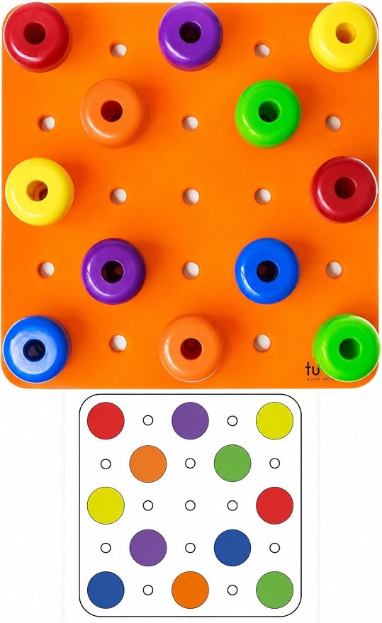 Toddler Peg Board Sensory Montessori Fine Motor Skills Educational Toys - 30 Stackable Pegs + Pattern Card + Drawstring Backpack + E-Book (Orange) - Image 7