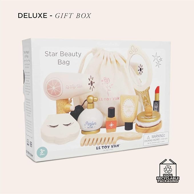 Le Toy Van - Wooden Cosmetic Set With Bag Role Play Toy | Star Beauty Bag Pretend Play Set - Suitable For 3 Years +