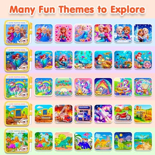 ZHOC 5 Pack Reusable Water Coloring Book for Toddlers, Water Doodle Book Toys, Paint with Water Books, Mess-Free Coloring Book, Portable Educational Doodle Drawing Toy, Educational Learning Kits Gifts - Image 2