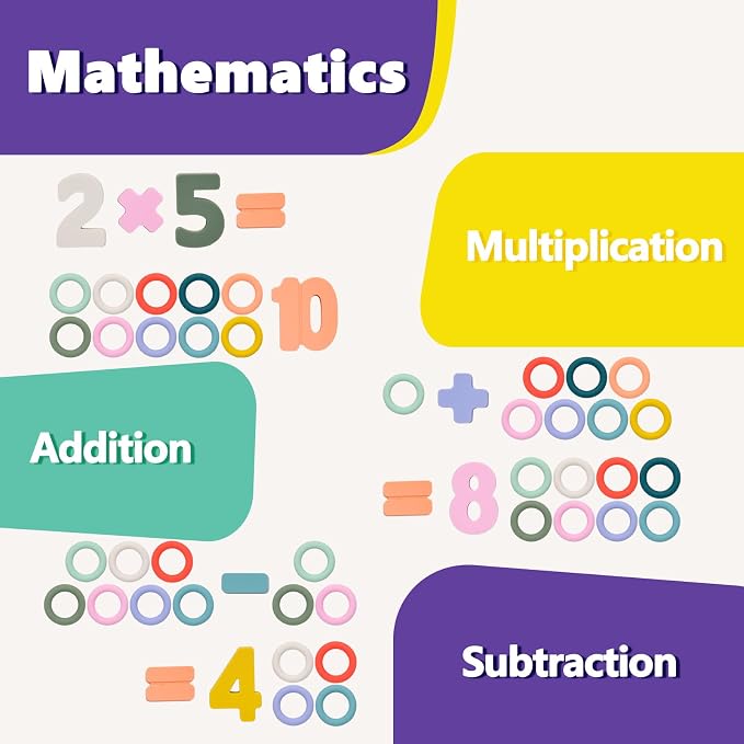 Silicone Montessori Number Puzzle Toys for Toddlers, Counting & Shape Sorting Educational Toy for 3 4 5 Year Old Boys Girls, Preschool Math Learning Board Gift, Colorful Silicone Stacking Toy - Image 6