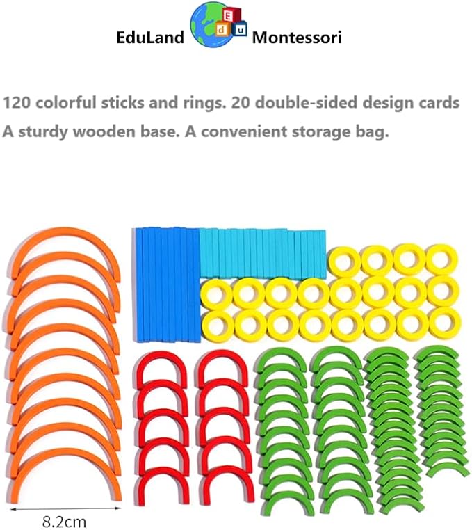Practical Life/Sensorial Sticks & Rings Shape/Letter Puzzle Construction Set Card Pattern Matching Blocks Logical Educational STEM Classroom Family Game Toy Boy Girl 3-8 Years Gift - Image 8