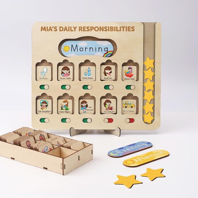 Chore Chart for Kids with Reward System, Routine Chart for Kids Personalized, Morning Bedtime Routine Chart for Toddlers Ages 2-4, Daily Kids Schedule Board for Home by TinyKidz