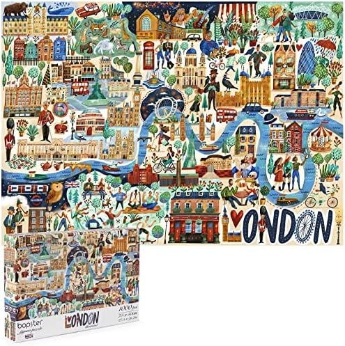 Jigsaw Puzzles 1000 Pieces for Adults - London Illustrated Theme 1000 Piece Puzzle - Adults and Kids Jigsaw Puzzle London Including King Charles III and Queen Elizabeth II - 100% Recycled by bopster by bopster