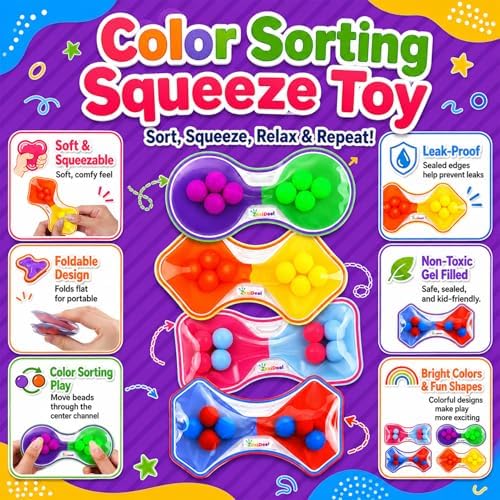 Sensory Fidget Toys for Kids Toddler: 4 Pack Color Sorting Squeeze Toys - Image 3