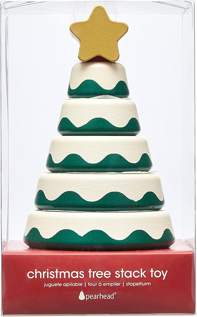 Pearhead Wooden Christmas Tree Stacking Toy Set, Holiday Toys for Toddlers - Image 11