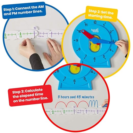 hand2mind Advanced Magnetic NumberLine Clock for Demonstration, Kids Learning to Tell Time, Number Line for Kids, Analog Learning Clock, Teaching to Tell Time, Math Manipulatives (Set of 1) - Image 2