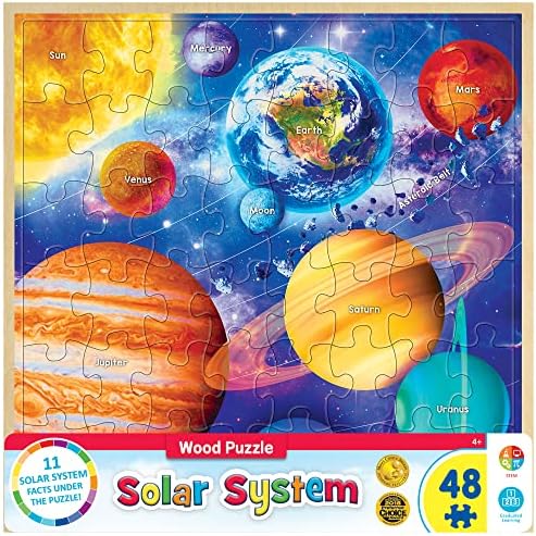 Masterpieces 48 Piece Fun Facts Jigsaw Puzzle for Kids - Solar System Wood Puzzle - 12"x12" by MasterPieces