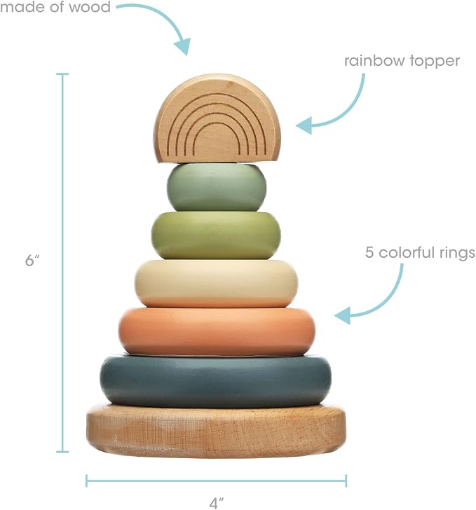 Pearhead Wooden Rainbow Stacking Ring Toy, Montessori Baby Stacker - Image 4